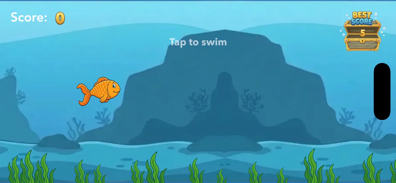 Screenshot from FishTank Infinite Runner showing a fish swimming through underwater gaps