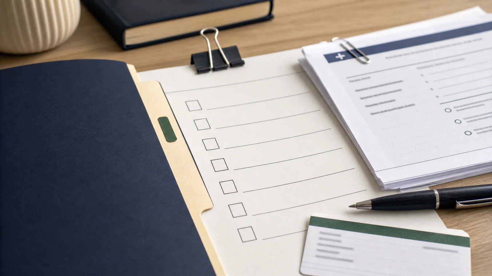 A blank upload checklist with medical notes and a folder tab prepared for a disability claim review