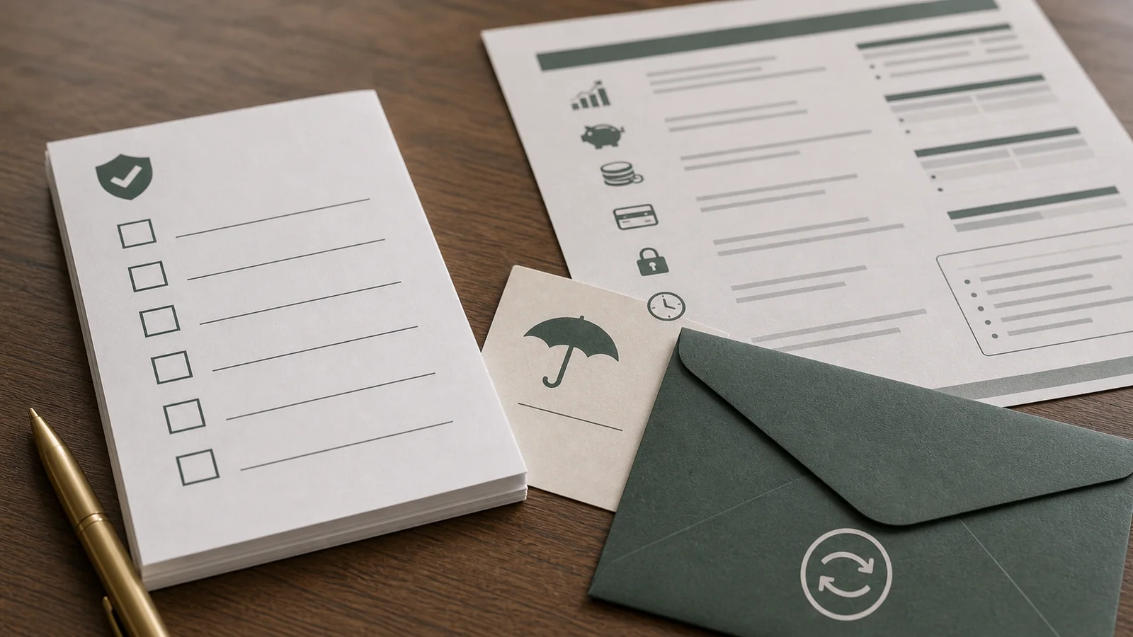 A blank account checklist, fee disclosures and transfer envelope staged for reviewing a savings account before opening it.