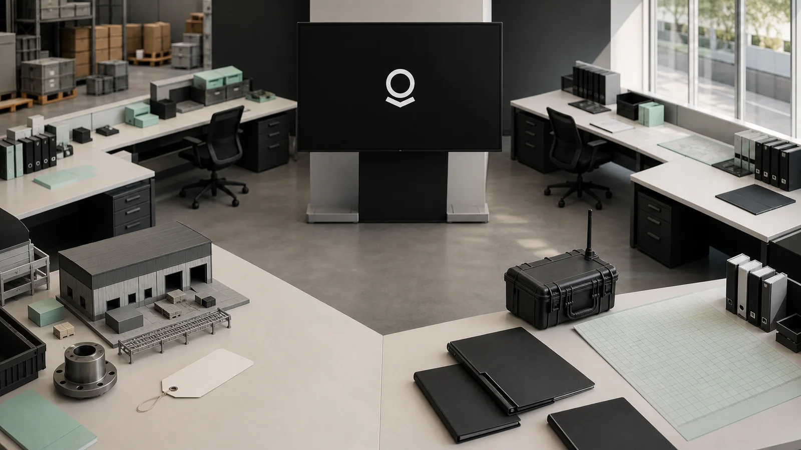 Commercial and public-sector workflow objects converging on a Palantir-branded display