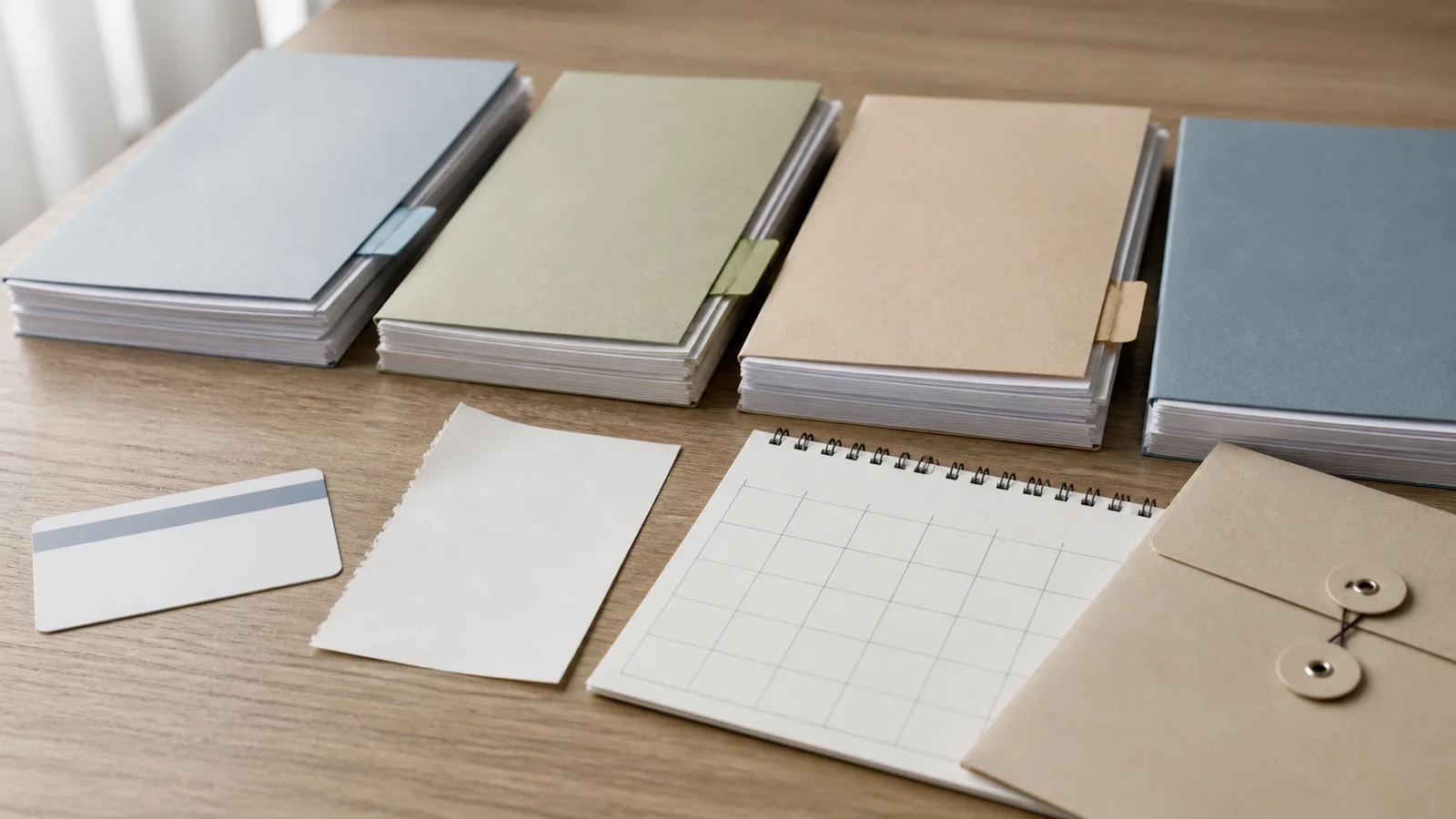 Anonymous health, unemployment, bill, and retirement documents separated into practical decision stacks.