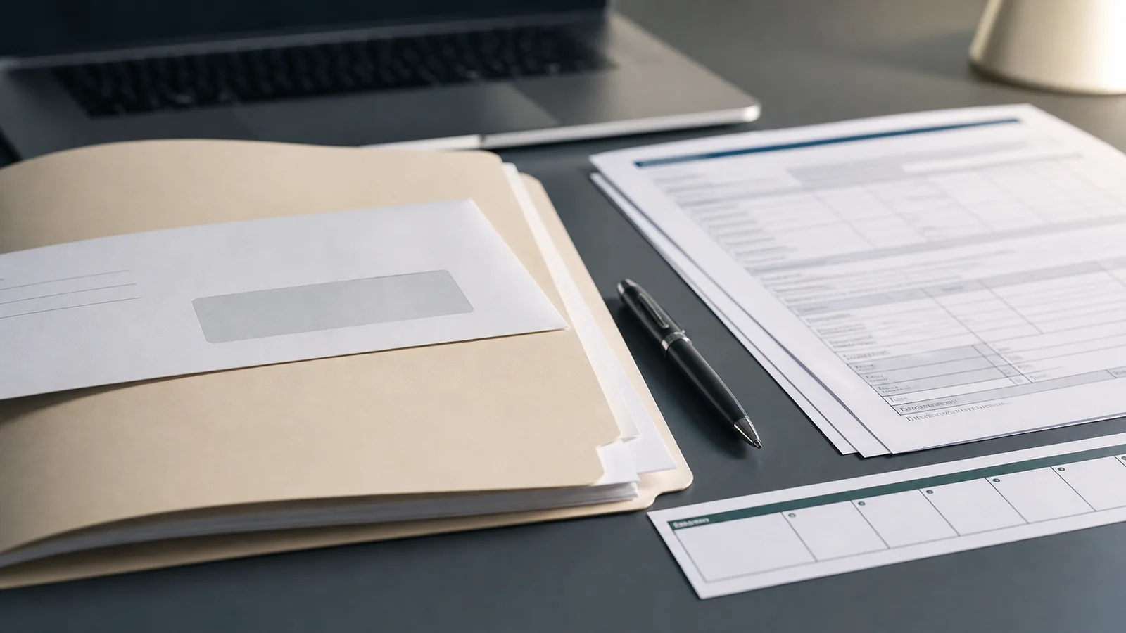 A generic EIN verification folder and payment-plan papers arranged with a pen on a desk