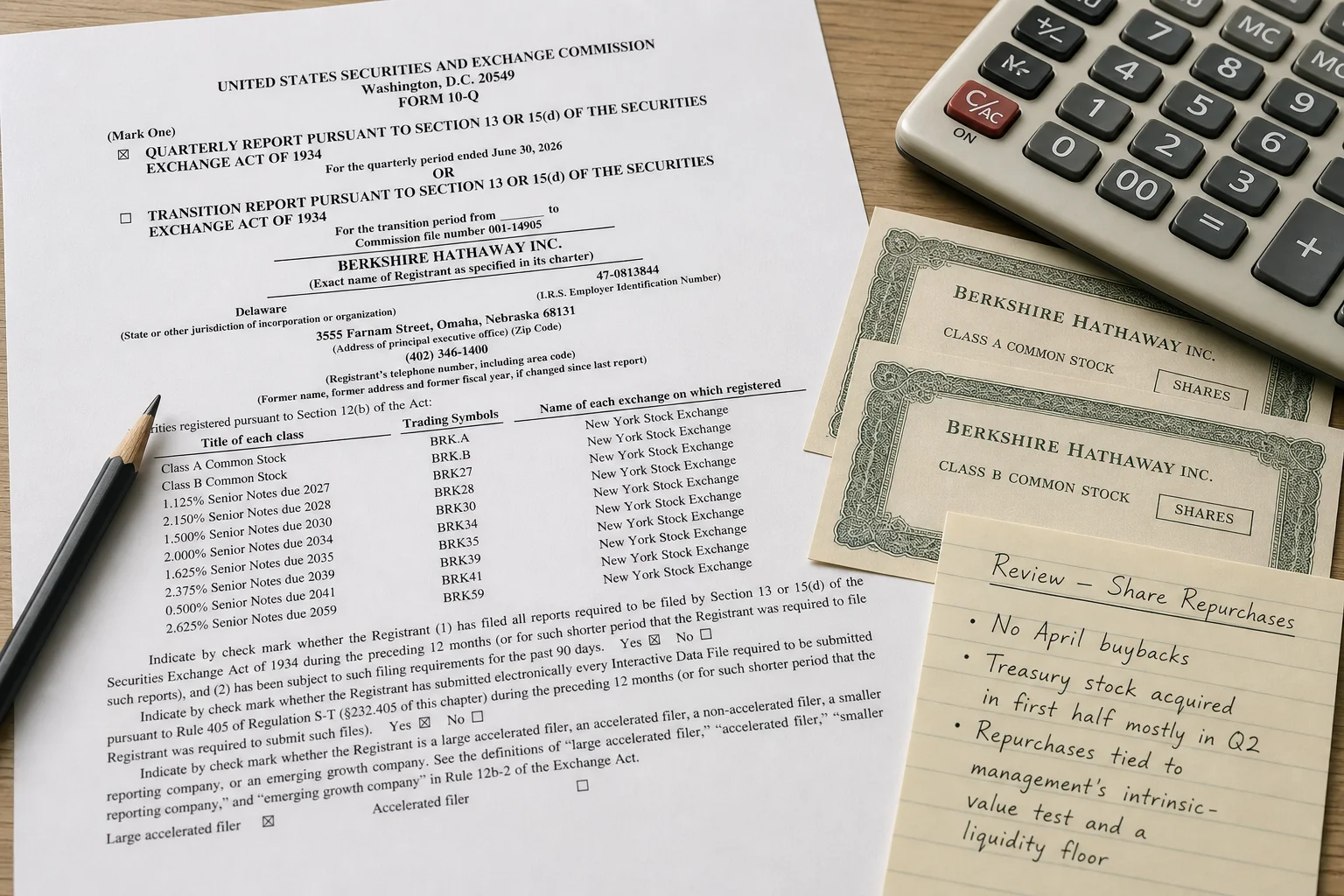 Berkshire Hathaway report page shown with tools for reviewing buyback activity