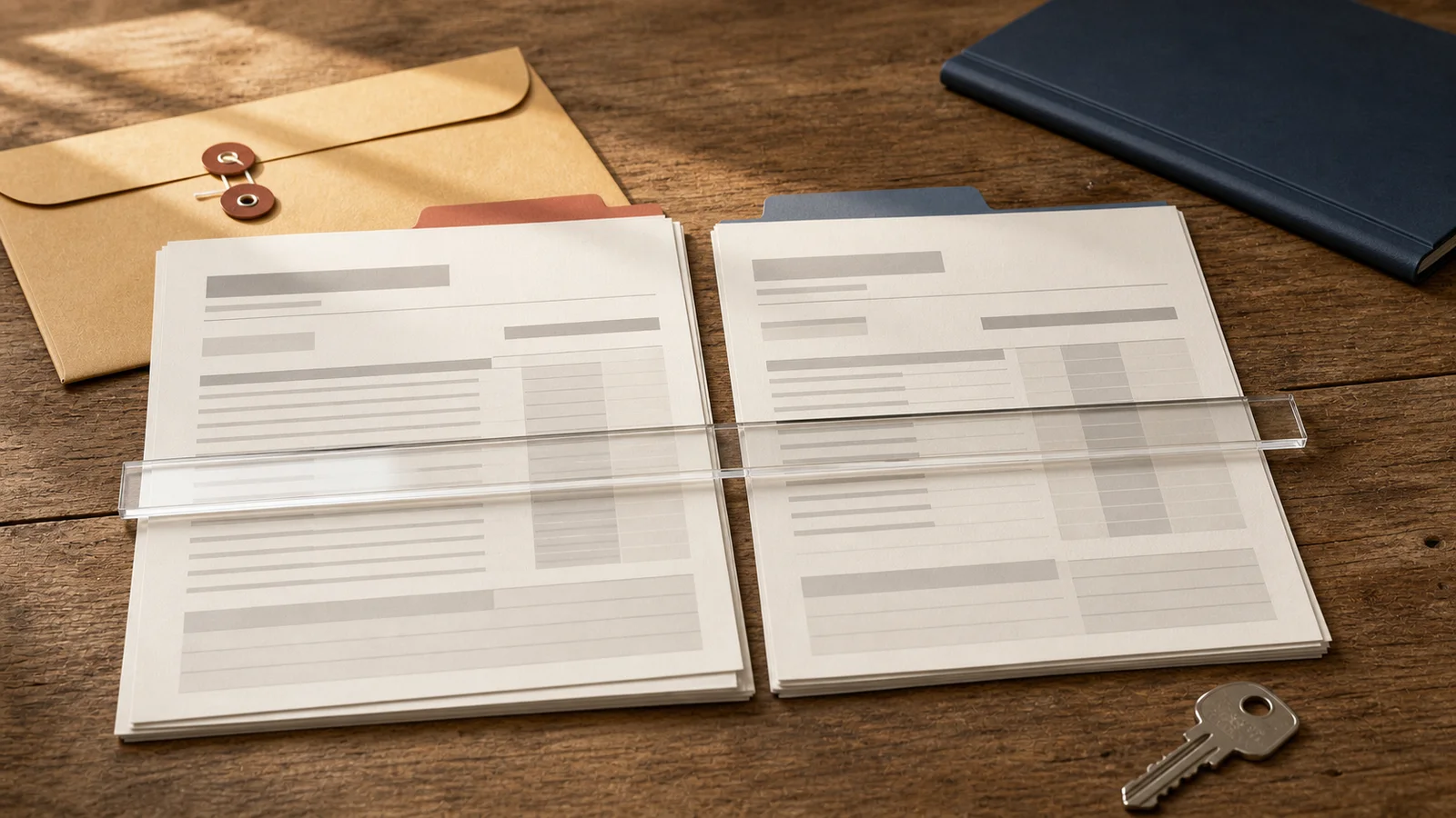 Current and prior mortgage escrow statements aligned side by side with separate tax and insurance records.
