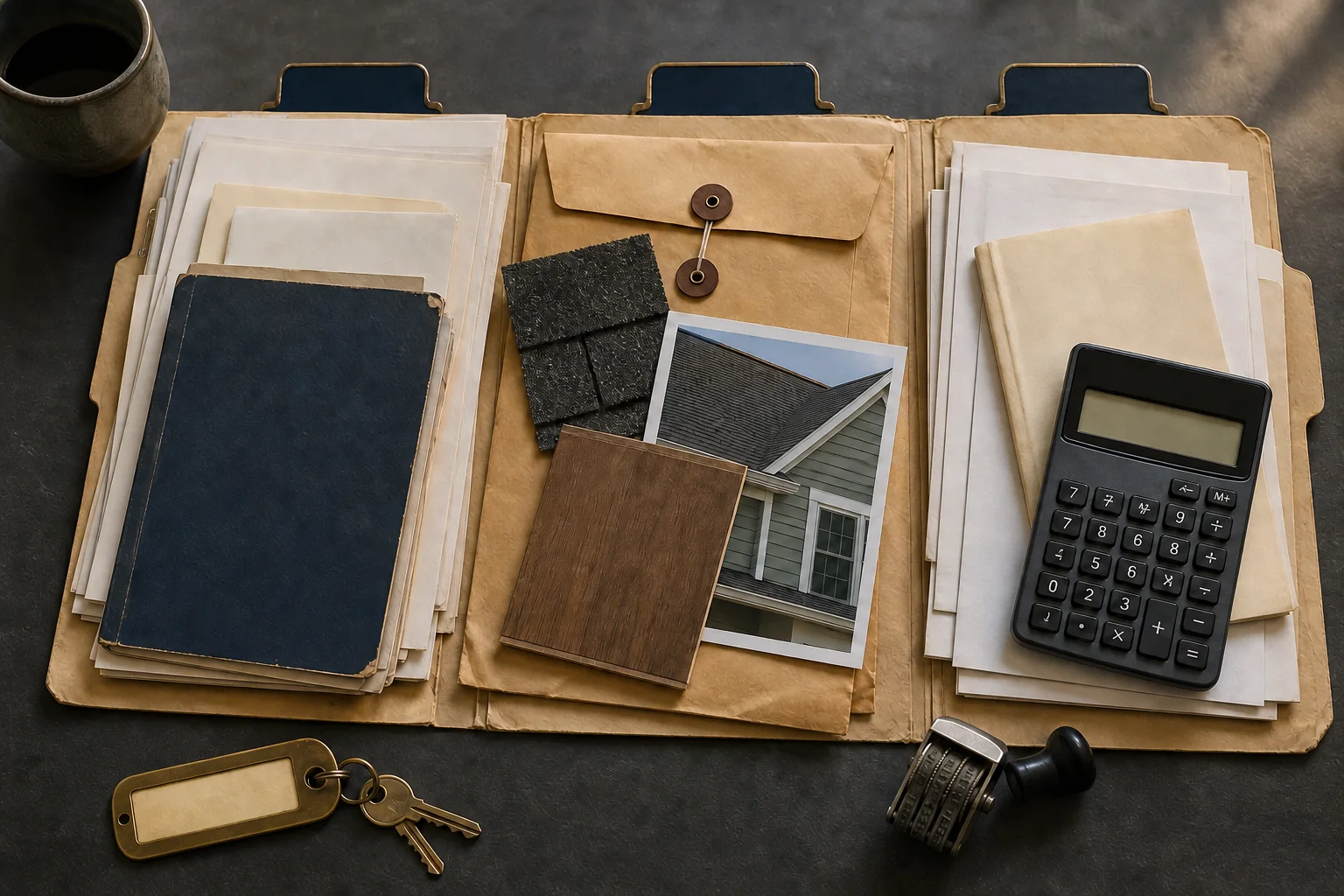 Purchase papers, renovation records and property-use notes organized in an adjusted-basis file