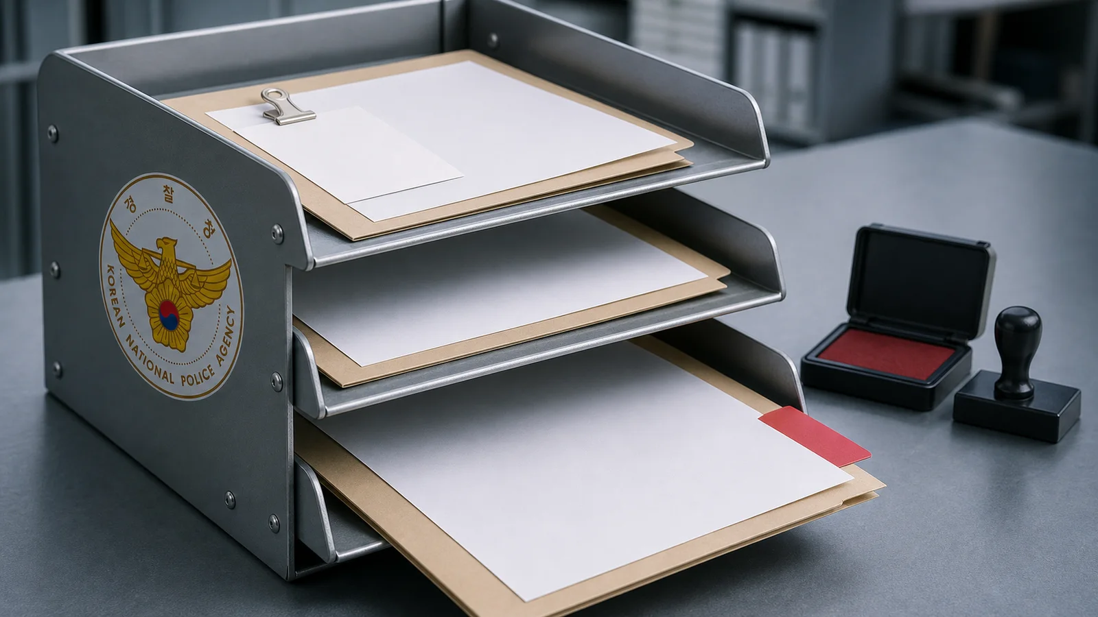 A source-grounded National Police Agency file tray showing anonymous case folders moving through verification and review.