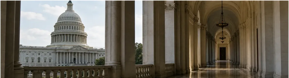 A quiet Capitol corridor and exterior view used as generic editorial imagery for a Senate rules explainer