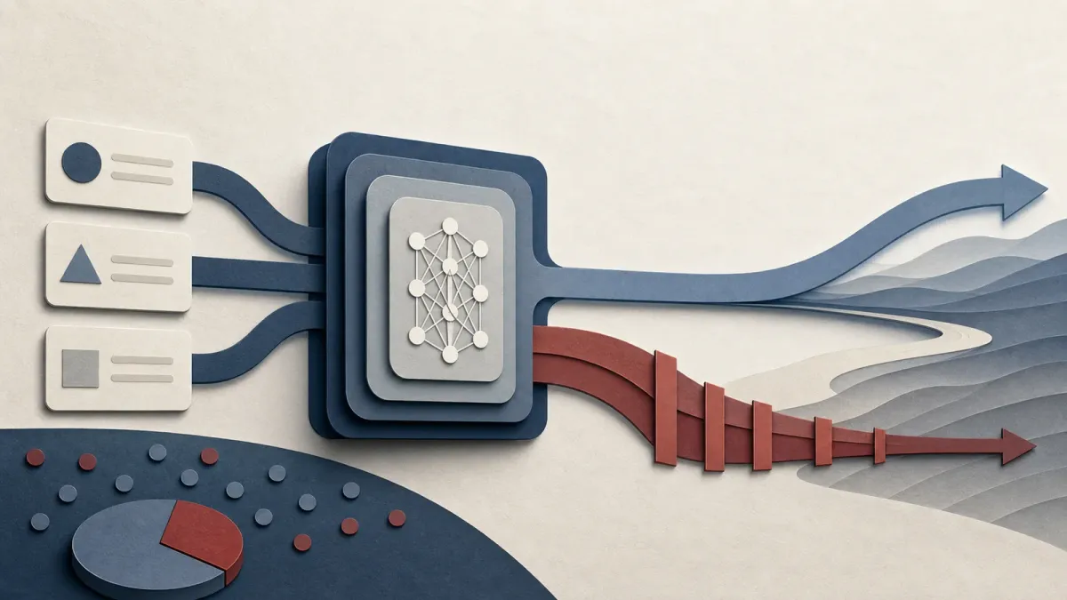 A symbolic illustration of AI response paths narrowing when speech restrictions enter the system