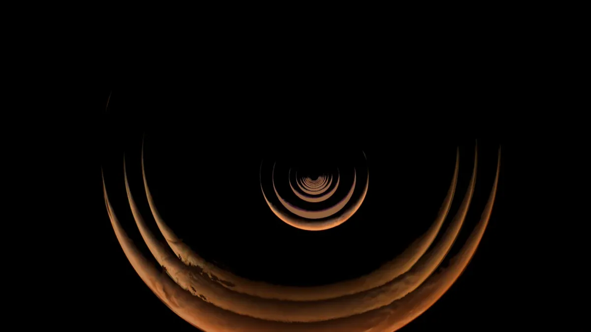 NASA Psyche flyby composite showing Mars growing from a thin crescent into larger arcs during approach