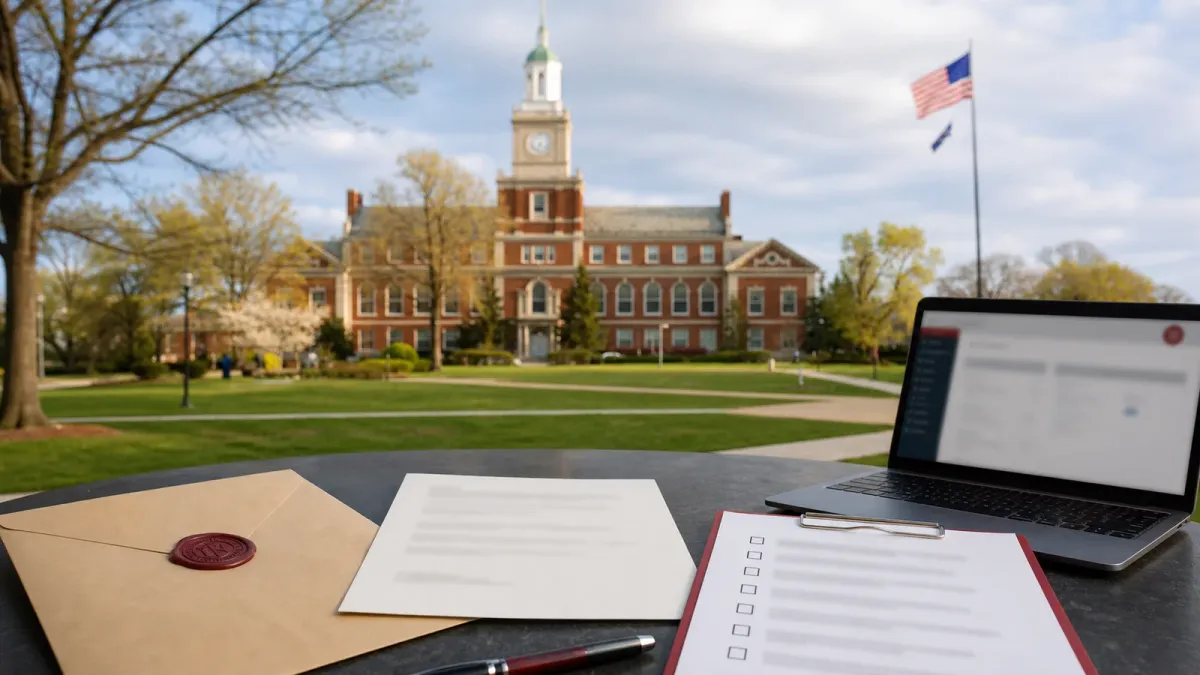 Howard University's Founders Library behind staged tuition and scholarship paperwork