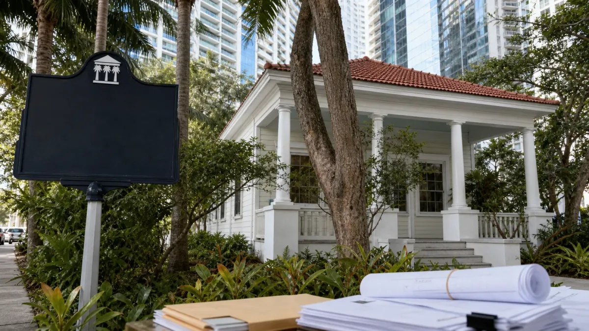 The Dr. James M. Jackson Office in Brickell with city paperwork in the foreground and high-rises behind it.