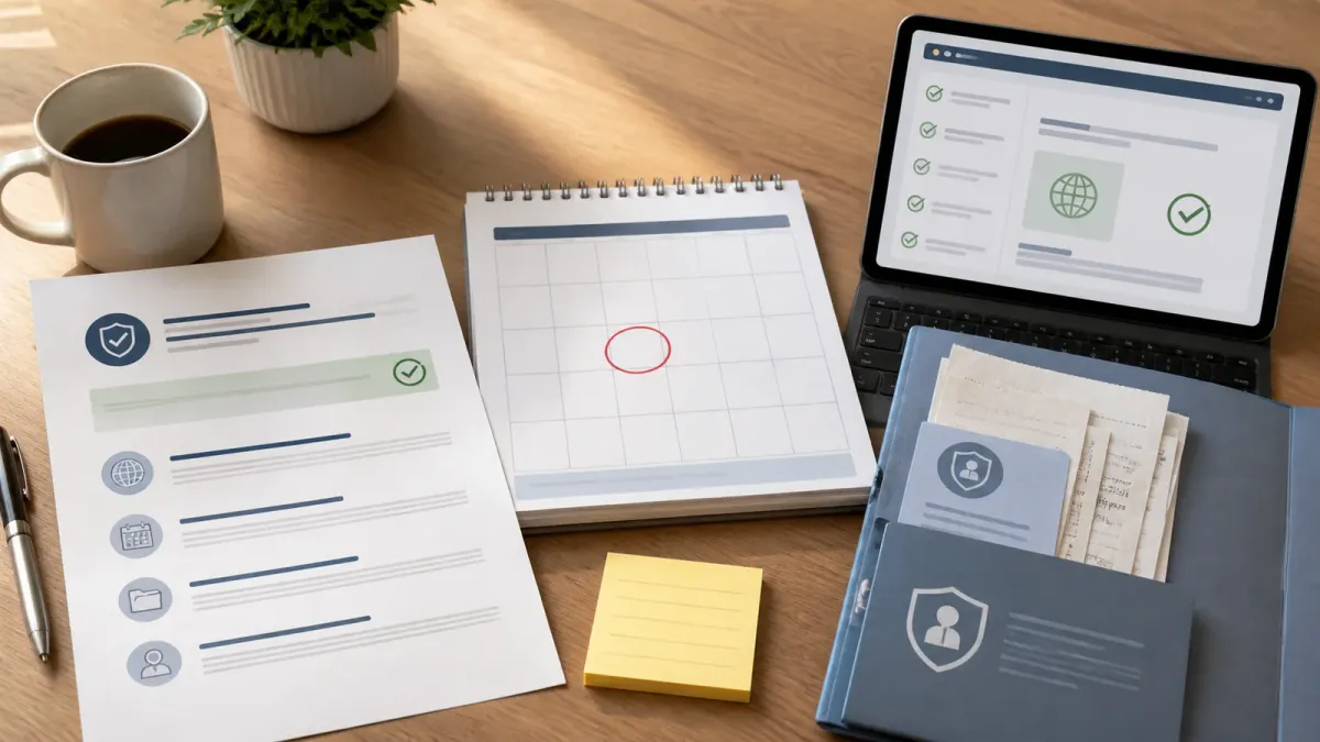A settlement notice, calendar and receipts arranged on a desk for checking a data-breach claim.