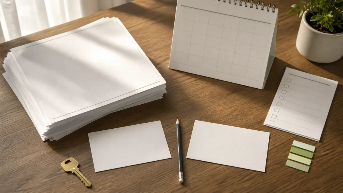 Mortgage paperwork, a house key, and blank comparison cards arranged to show a buyer weighing a rate lock against seller concessions.