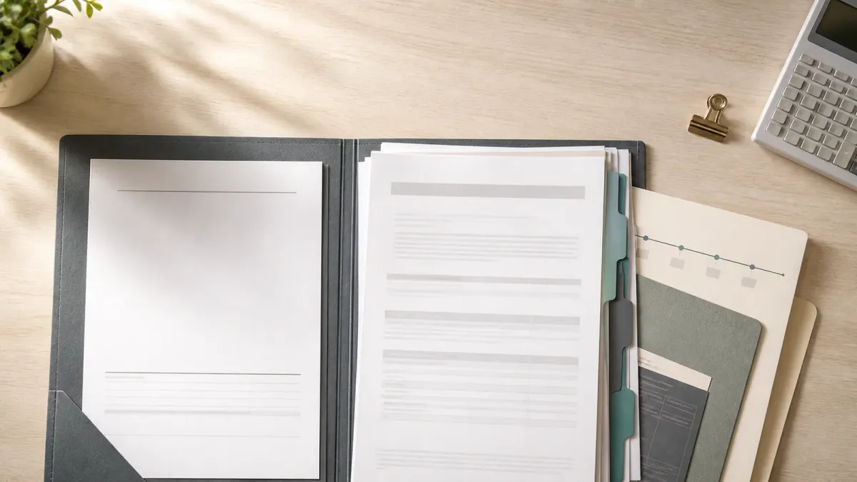 A condo purchase file with association budget, insurance and repair-review papers stacked beside a preapproval page.