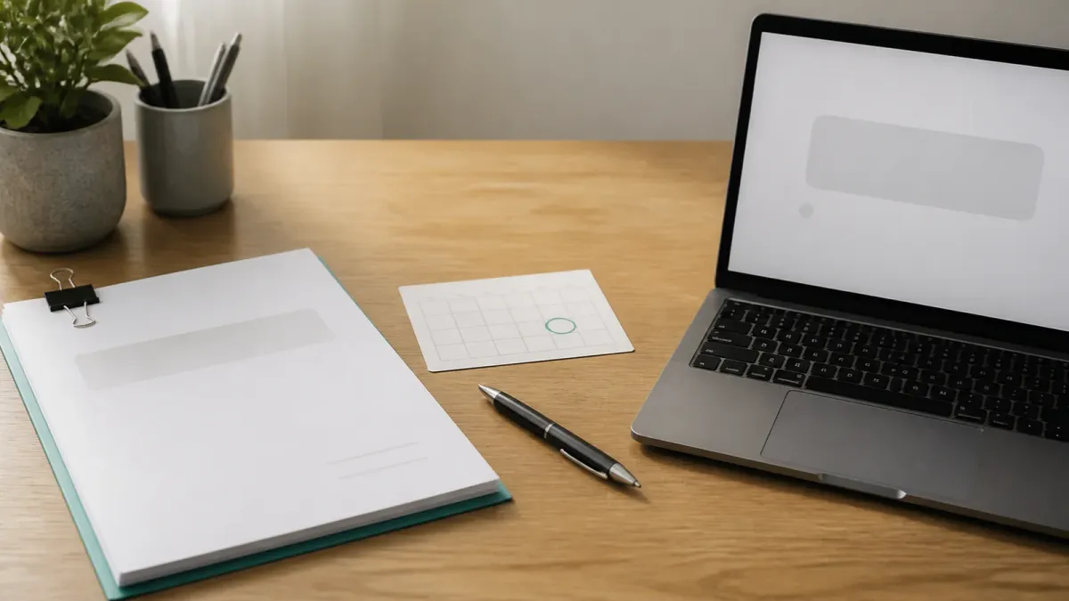 Unsigned job offer paperwork sits beside a laptop draft and response calendar on a desk.