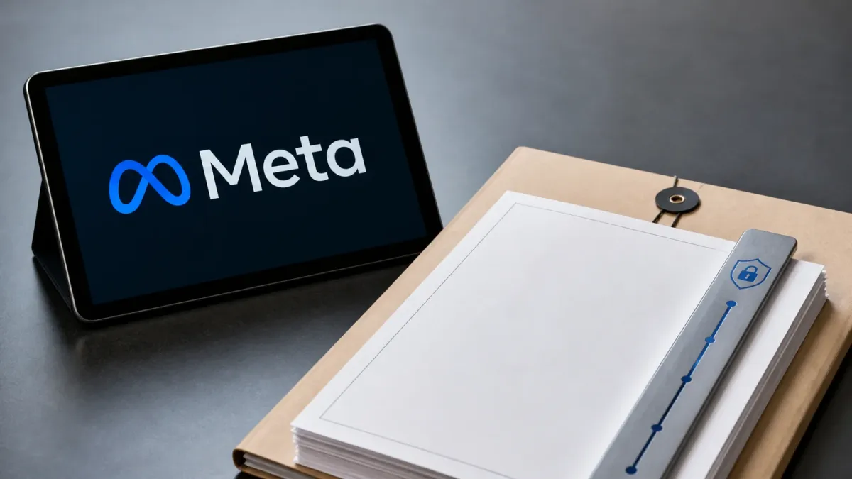 A Meta-branded device beside blank legal and compliance papers representing court-supervised platform changes.
