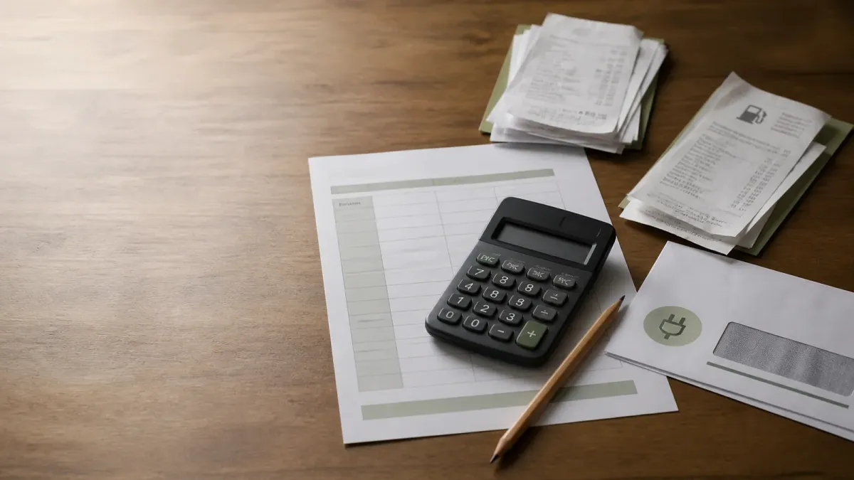 A household budget worksheet, grocery receipt, gas receipt and calculator arranged to show monthly price pressure after the July CPI report