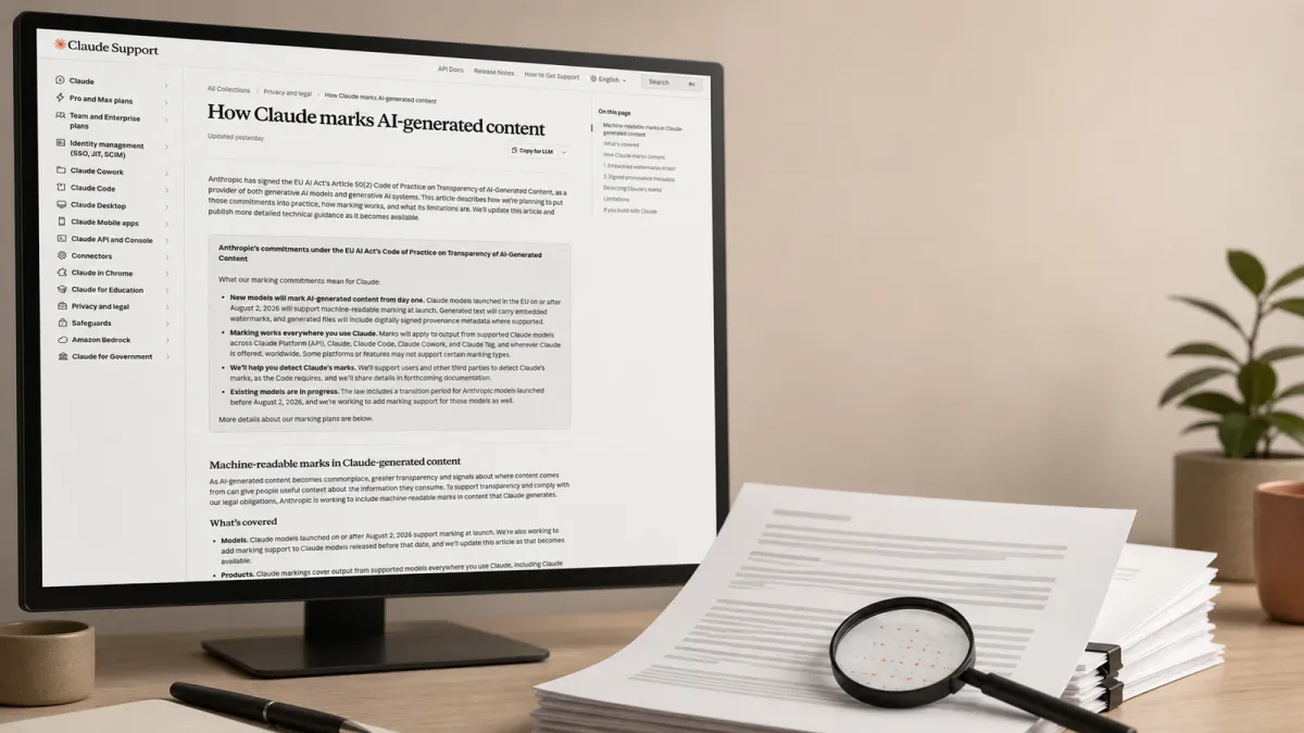 Official Claude Support watermarking guidance shown as part of a document review workflow.