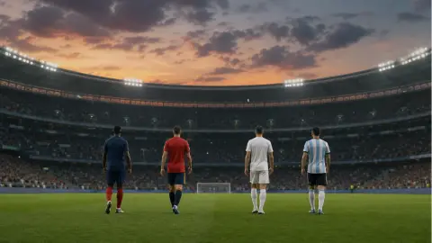 Four non-identifying soccer players in a stadium representing the World Cup semifinalists.