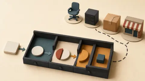Cut-paper illustration of one paid order separating direct costs from a retained margin that supports a small overhead block