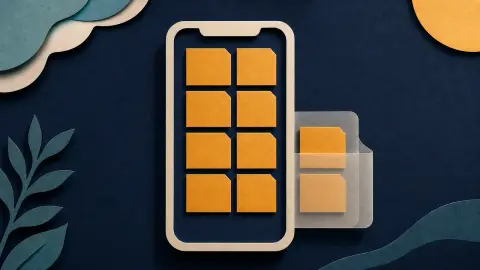 Cut-paper phone frame holding eight energy tiles while two matching tiles sit protected just outside it