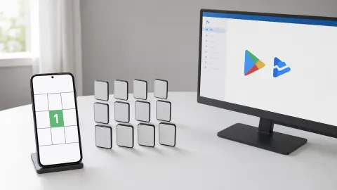 Pure Sudoku app phone waiting behind twelve tester tokens leading toward Google Play Console