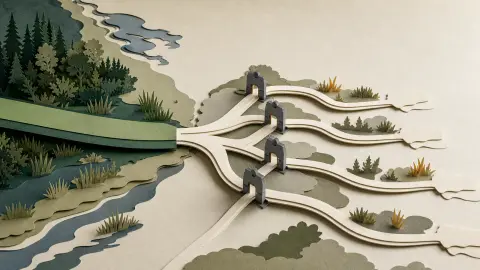 Illustration of a federal wildlife protection rule splitting from one automatic path into several species-specific review paths.