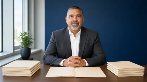 Rafael Villalobos in a source-grounded portrait treatment framed by eight school-board selection folders