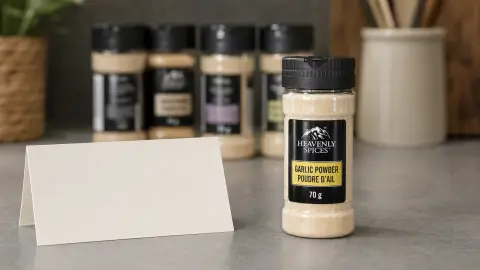 Heavenly Spices Garlic Powder jar set apart for a recall label check