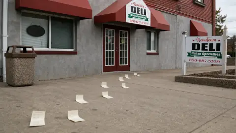 A source-grounded editorial view of Your Hometown Deli with sparse stock-trading documents in the foreground