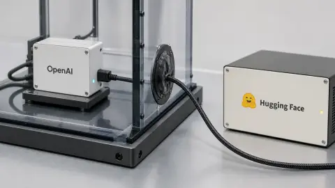 OpenAI and Hugging Face modules sit on opposite sides of a clear sandbox boundary crossed by one data connection