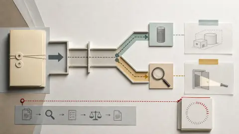 A blank agreement folder moves through a diagram showing review, fuel and inspection paths