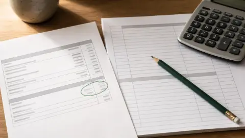 A pay stub, worksheet and calculator arranged to show overtime premium separated from regular pay.