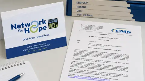 Network for Hope materials and a CMS decertification notice arranged on a clean oversight desk.