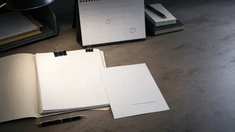 A blank funding packet and marked calendar deadlines arranged on a desk beside an unsigned approval sheet.