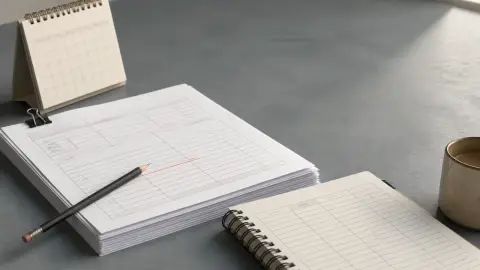 A printed employment report, pencil, budget notebook and September calendar arranged on a desk