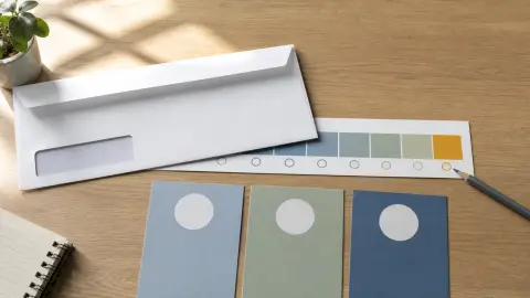 A neutral student-loan notice envelope, blank repayment-plan cards, and a calendar strip arranged on a desk.