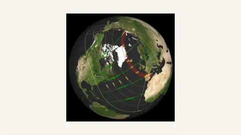 NASA map showing the August 12, 2026 total solar eclipse path crossing Greenland, Iceland and Spain with partial visibility zones across the Northern Hemisphere.