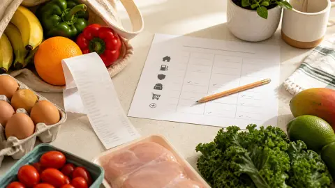 A Miami grocery receipt, produce and household budget notes show food costs becoming a daily affordability pressure.