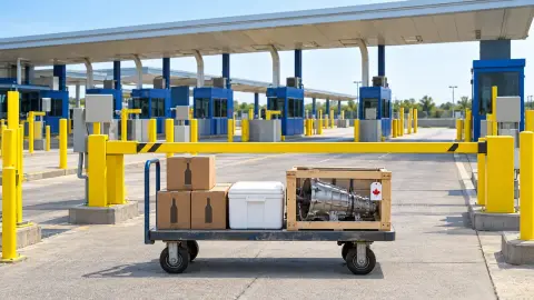 A source-grounded editorial view of Canadian goods stopped at a United States border inspection lane